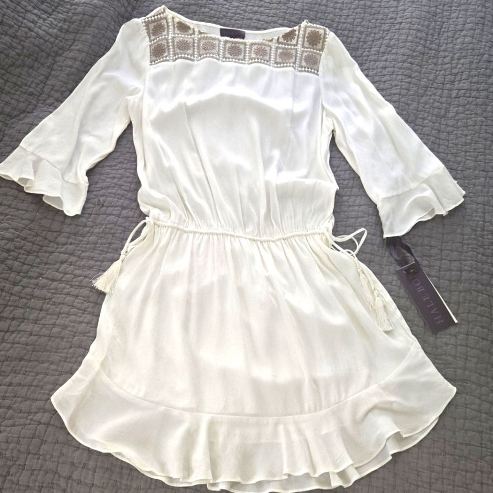 Hale Bob Ivory Boho Dress with Crochet Details